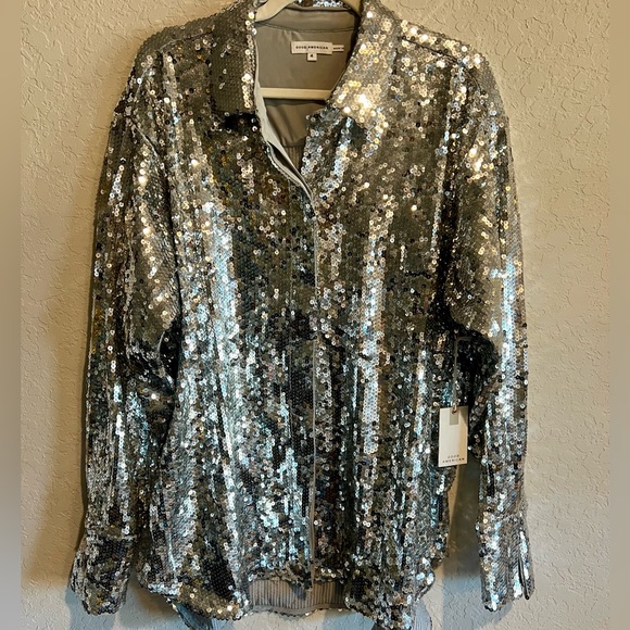 NWT Good American Sequin Button Down Shirt - Picture 5 of 10